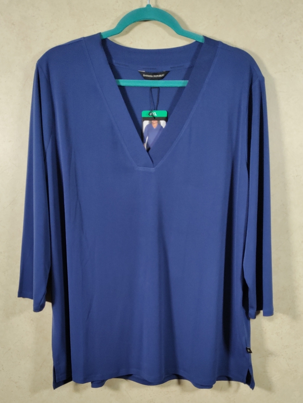 J188 Banana Republic Royal Blue V-Neck Draped Long Sleeve Top XL NWT
